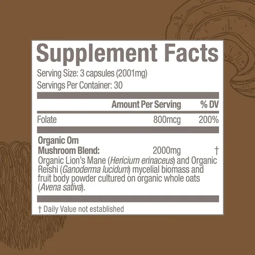 Miniatura 5 de OM MUSHROOM SUPERFOOD Brain Fuel - Cápsulas en polvo de hongos suplemento superalimentario, 90 unidades, 30 días, melena de león, mezcla de reishi