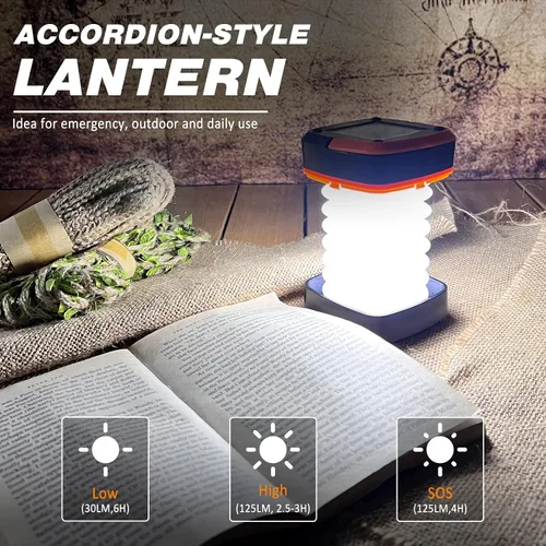 Miniatura 3 de DIBMS - Paquete de 2 linternas solares plegables para campamento, mini luces colgantes plegables USB recargables a prueba de agua para camping