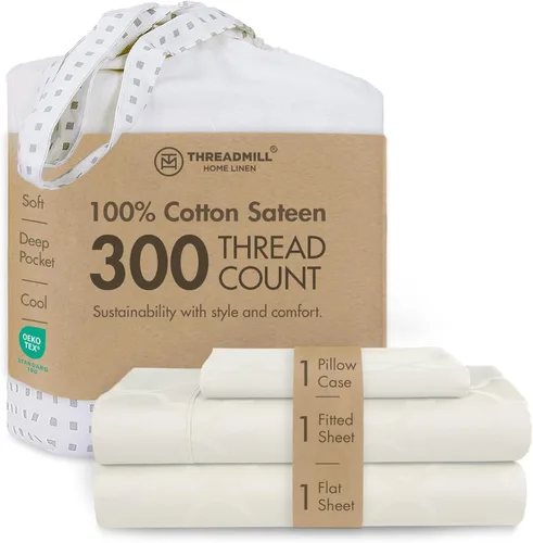 Miniatura 12 de Threadmill Sábanas 100% Algodón para Cama Tamaño King Juego de Sábanas de 4 Piezas para Cama King Suave, Transpirable y Ligero Satén de Damasco