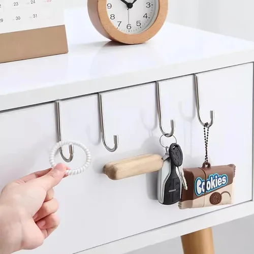 Miniatura 6 de yueton Paquete de 4 ganchos de acero inoxidable para armarios de cocina, cajones de cocina, ganchos dobles en forma de S para cocina, armario