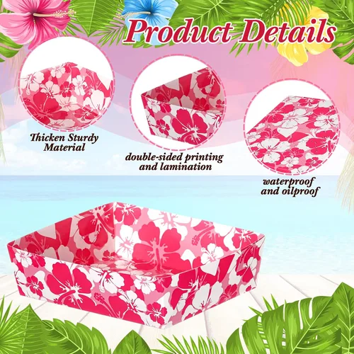 Miniatura 4 de Nitial 24 bandejas de papel de hibisco para fiestas, desechables, barcos de comida para fiestas, decoraciones temáticas hawaianas de 5 libras