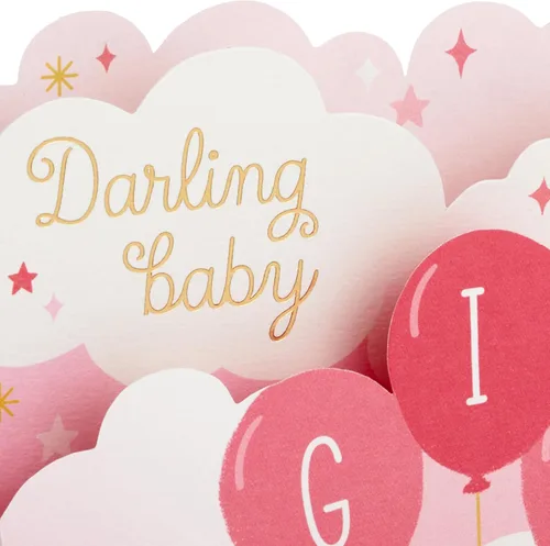 Miniatura 4 de Hallmark Paper Wonder - Tarjeta desplegable para bebé niña (globos rosados) para baby shower, padres primerizos, felicitaciones