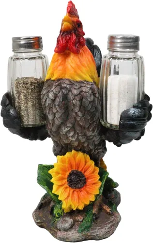 Ebros Country Farm Barnyard Alpha Rooster - Juego de salero y pimentero, juego de figuras de girasol, aves de corral, pollo, condimentos decorativos