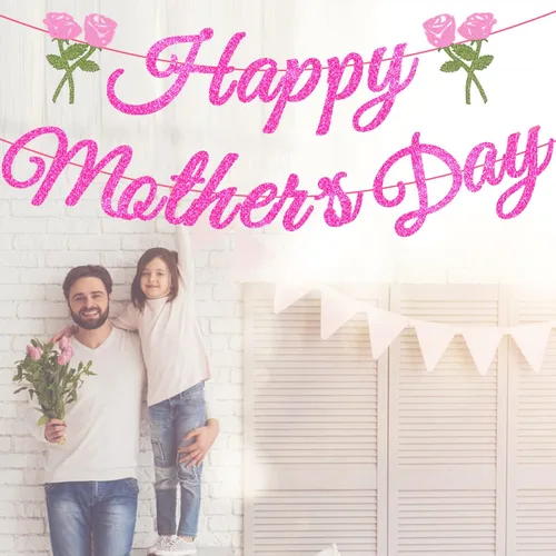 Miniatura 4 de Suministros de decoración de fiesta para el día de la madre con purpurina rosa con letrero de flores para el día de la madre, fiesta en casa