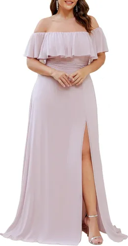 Ever-Pretty Vestido formal de gasa con hombros descubiertos y mangas con volantes y abertura lateral para mujer 0968-PZUSA