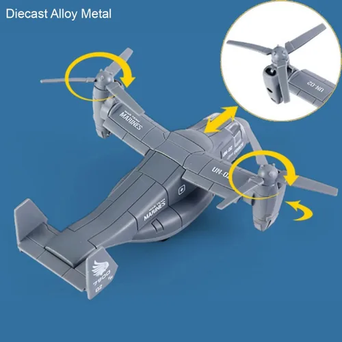 Miniatura 3 de Avión de helicóptero de transporte militar de metal fundido a presión - Modelo de aleación a escala 1:400, juguete de avión rotor gemelo, Tiltrotor