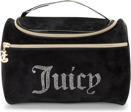 Miniatura 4 de Juicy Couture Bolsa de Maquillaje Organizador de Cosméticos Esenciales de Viaje Colgante Duffel de Velor con Rinstones, Negro