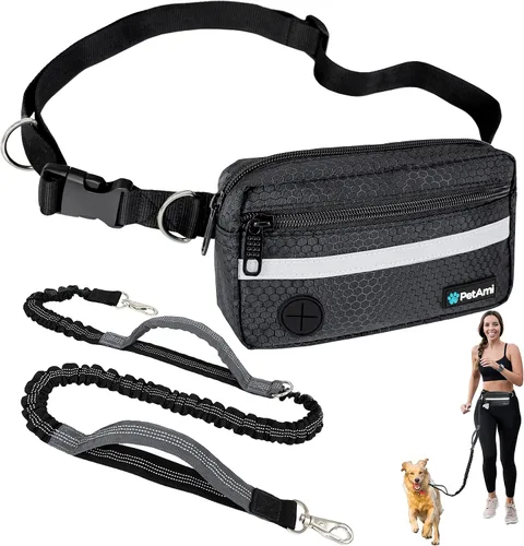 Miniatura 14 de PetAmi - Correa de perro manos libres para correr y caminar, con cinturón con cremallera y dispensador de bolsas para excrementos, asas acolchadas