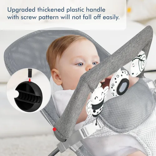 Miniatura 6 de iGRATENS Baby Bjorn - Barra de juguetes para gorila de bebé, suave con 3 juguetes sensoriales lindos, fácil de colocar y quitar, agradable a