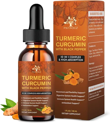 (Paquete de 2) Suplemento orgánico de curcumina de cúrcuma con pimienta negra y jengibre - Gotas de extracto líquido de cúrcuma (con canela, romero)