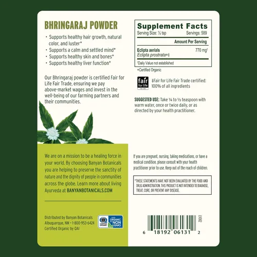 Miniatura 3 de Banyan Botanicals Polvo Bhringaraj – Polvo orgánico de hoja Eclipta Prostrata – para una mente tranquila y un cabello, uñas, huesos y dientes