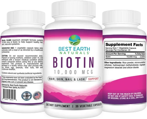 Miniatura 2 de Best Earth Naturals Biotin 10,000mcg - Suplemento vitamínico de biotina extra fuerte para apoyar el crecimiento del cabello, uñas fuertes, pestañas