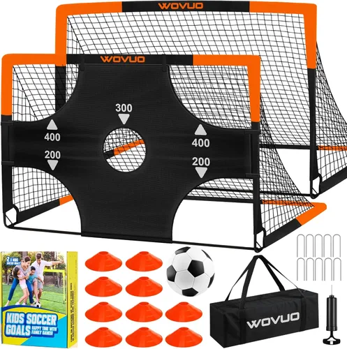 Miniatura 8 de Kids Soccer Goals for Backyard Set of 2, 6x4 ft Portable Toddler Soccer Goal Training Equipment with Soccer Target, Ball, Cones, Soccer Net for Kids