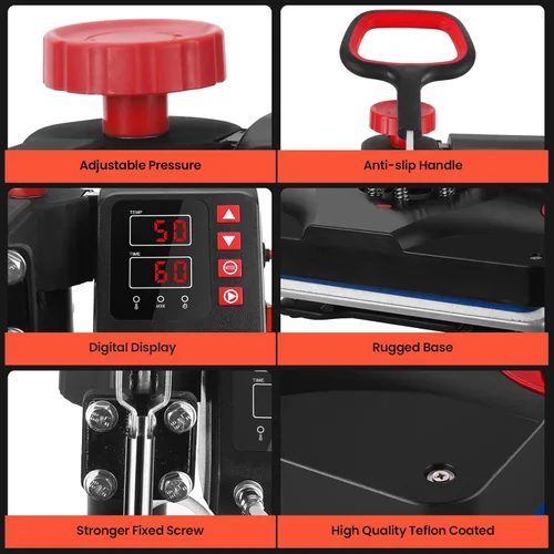 Miniatura 3 de Máquina de prensa de calor de 12 x 15 pulgadas, máquina de sublimación de prensa de calor 8 en 1, rotación de 360°, máquina de impresión de camisas