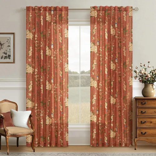Miniatura 19 de Cortinas de lino florales azules y amarillas, estilo vintage, bohemio, de 63 pulgadas, 2 paneles con pestaña trasera para sala de estar