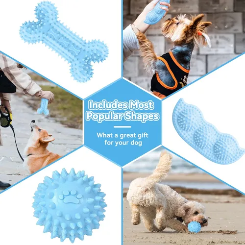 Miniatura 3 de Petcare Paquete de 6 juguetes para masticar para cachorros - Cuerda de goma azul suave y hueso redondo para dentición para perros pequeños