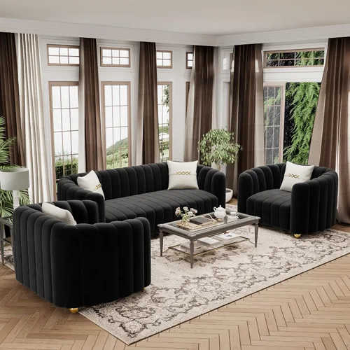 Miniatura 8 de Sofá de terciopelo de 42 pulgadas para sala de estar, sofá individual moderno con patas de esfera de metal dorado (negro, 1 plaza)
