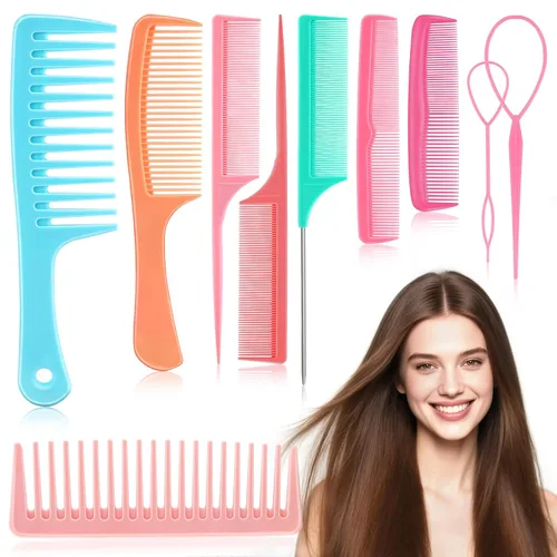 NICEMOVIC Peine para mujer, peine de dientes anchos y cola de rata, herramienta para el cabello, 10 peines para el cabello, herramienta de moldeo