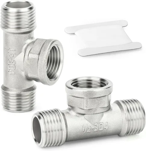 Miniatura 26 de TAISHER 2 piezas de accesorios de tubo en T de acero inoxidable 304, accesorios de tubo hembra NPT de 1-1/2" x 1-1/2" x 1-1/2