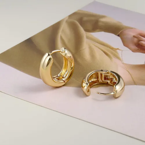 Miniatura 3 de Aretes de aro pequeños y gruesos de oro ligeros para mujer