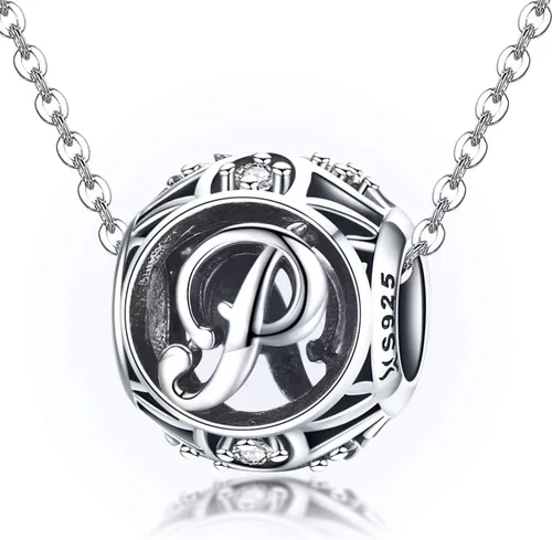 Miniatura 2 de RUKYF Dijes de letras de plata de ley 925 con inicial de la A a la Z para pulseras, collares, cuentas del alfabeto de circonita cúbica, regalos