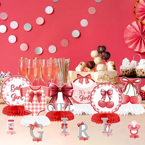 Miniatura 6 de Centros de Mesa de Panal de Arco Rojo para Fiesta de Niña, Decoración de Mesa Coquette para Baby Shower, Suministros para Fiesta de Revelación