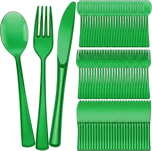 Minatee Juego de cubiertos desechables de plástico de 150 piezas, 50 tenedores, 50 cuchillos, 50 cucharas para el hogar, oficina, escuela, fiesta,