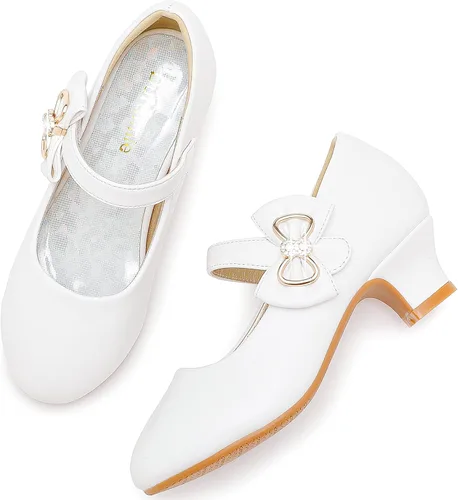 Miniatura 2 de Dufannie Zapatos de vestir para niñas, zapatos de tacón bajo de princesa, zapatos planos con purpurina para bodas y fiestas