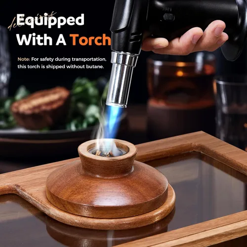 Miniatura 7 de Kit de ahumador de cóctel, kit de ahumador de whisky con antorcha, caja de fumar bebidas, bandeja de alimentos y chips de madera, kit de ahumador