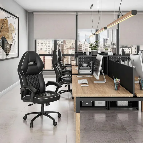 Miniatura 2 de Techni Mobili Silla ejecutiva de piel sintética con reposabrazos acolchados, silla de oficina de estilo de carreras ajustable en altura con control