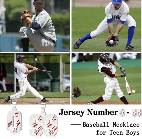 Miniatura 5 de Btysun Collares de béisbol de béisbol número 0-99 dijes de acero inoxidable para hombres, regalos de béisbol, papá, marido, regalo de Navidad