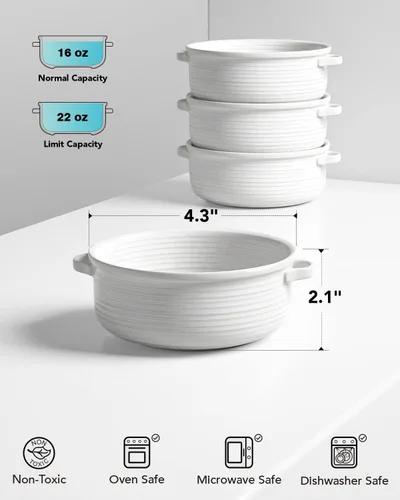 Miniatura 4 de LE TAUCI Cuencos para sopa con asas - 22 oz de cuencos de cebolla francesa de cerámica sin plomo, aptos para horno y microondas, diseño resistente