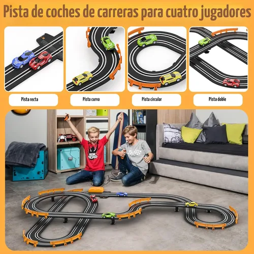 Miniatura 2 de Juegos de carreras de autos con 4 autos de carreras de alta velocidad, batería o pista de carreras eléctrica para niños y niños, doble juego