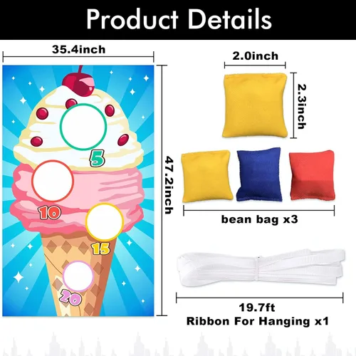 Miniatura 2 de Cartel de juegos de lanzamiento de helados, telón de fondo, suministros temáticos de postres congelados, decoración de bandera para interiores