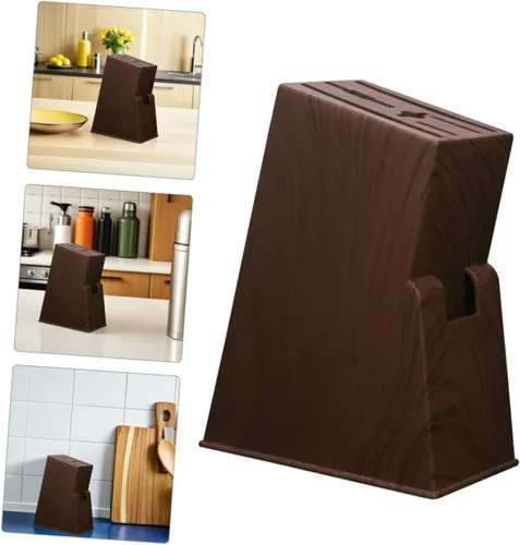 Miniatura 8 de Mobestech Vajilla de madera para patrón de estante afilado de cubiertos para el hogar Cortador Bloque estable Estante de madera de imitación
