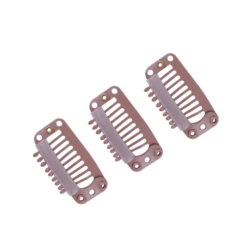 Miniatura 4 de YANTAISIYU 24 unids/lote 1.260 in 9-dientes Metal Hair Clip con goma Snap Clips para peluca Accesorios Clips (marrón claro)