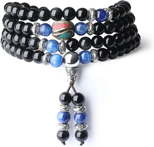 COAI Pulsera de piedra obsidiana negra Collar Mala Beads 108