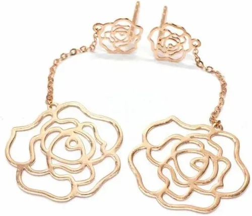 Miniatura 4 de SAGEKING 2024 New 585 Purple Gold Plated 14K Rose Gold Gift Fashion Flower Long Earrings For Women Light Luxury Wedding Jewelry For Girlfriend Gift