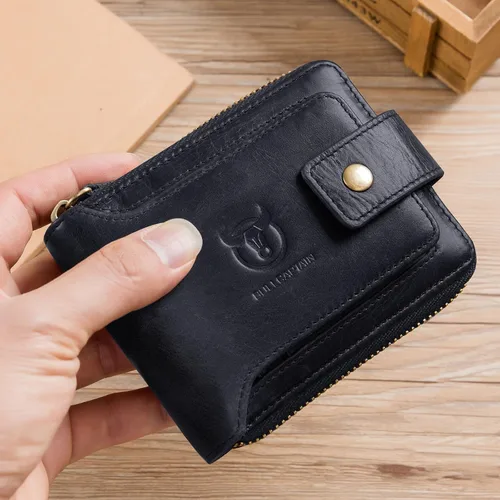 Miniatura 50 de LUKZIJAES Billetera de cuero genuino para hombre, con bloqueo RFID, delgada, plegable, bolsillo frontal, #3-Café, Vintage