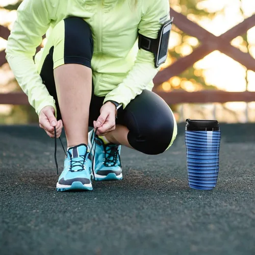 Miniatura 8 de Blue Corrugated Wall Art Coffee Cup Hot Coffee Travel Mug Reusable Iced Coffee Cups Double Heat Insulation Coffee Mug with Leak-Proof Lid Stylish