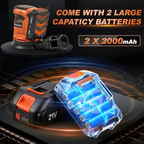 Miniatura 2 de Lijadora orbital aleatoria inalámbrica de 5 pulgadas, lijadora orbital de palma con 3 velocidades variables de 8000 a 13000 RPM con batería