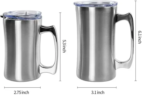 Miniatura 5 de Tazas de acero inoxidable de doble pared de 20 onzas, taza de metal para café, té y vino, tazas aisladas con asas que mantienen las bebidas frías