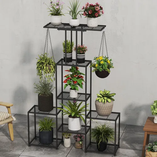 Miniatura 3 de Soporte para Plantas de Interior y Exterior, Estante Colgante Alto de Metal de 6 Niveles para Varias Plantas de Flores, Soporte Grande y Resistente