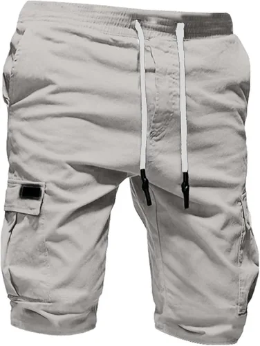 Miniatura 4 de Lisgai Mens Cotton Loose Drawstring Cargo Short Summer Elastic Waistband Relaxed Fit Work Shorts Outdoor Shorts with Pockets
