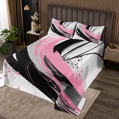 Miniatura 28 de Erosebridal Juego de colcha de mármol negro tamaño Queen con lentejuelas metálicas doradas, juego de colcha de mármol gris oscuro, juego de ropa