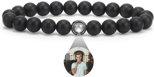 EMIRISTIC Pulsera de fotos personalizada, pulsera de cadena cubana de piedra natural con imagen personalizada, regalo para cualquier día especial