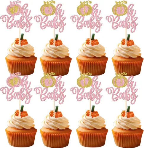 Miniatura 16 de Rsstarxi Paquete de 36 adornos para cupcakes de calabaza pequeña, revelación de género, baby shower, fiesta, decoración de tartas, calabaza