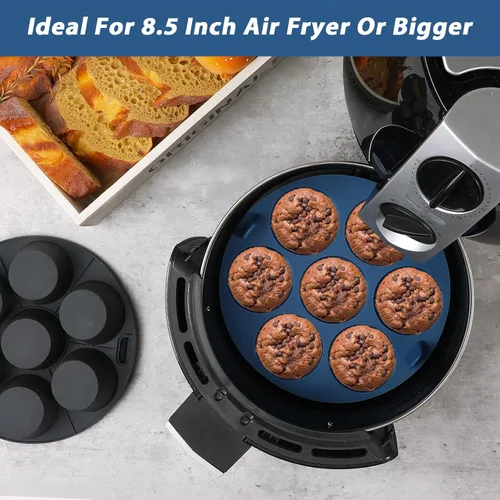 Miniatura 8 de Webake 2 piezas de molde para magdalenas de silicona para freidora de aire para hornear, antiadherente, moldes para huevos de silicona, moldes