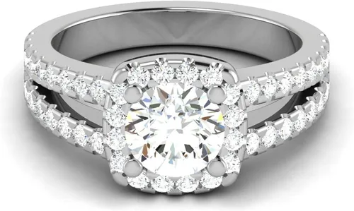 Miniatura 2 de CUSTOMIZE JEWELS Anillo de compromiso con halo de diamantes de corte redondo TW de 2.53 quilates con certificación IGI en oro blanco de 14 k