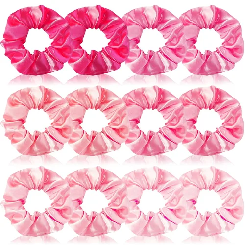 Aprince Coleteros rosados para niñas y mujeres, 12 piezas de coleteros de satén, ligas para el cabello, soporte para cola de caballo, bonitos